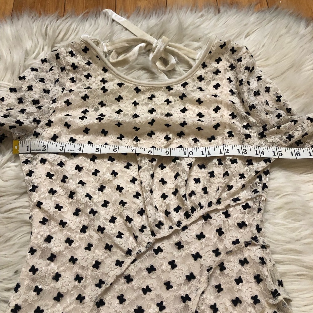 Free People Sheer Delight Polka Dots Bow Mesh Open Back Black Cream Mini size S - Picture 12 of 15